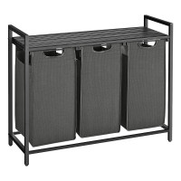 VASAGLE laundry basket with 3 compartments, black.