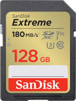 SanDisk Extreme PLUS 128GB SDHC Memory card 180MB/s and 90MB/s read/write, UHS-I, Class 10, U3, V30