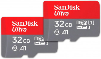 SanDisk 32GB Ultra microSDHC+ SD Adapter 120MB/s A1 Class 10 UHS-I - double pack