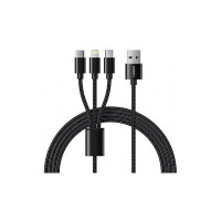 VEGER V303 braided cable 3-in-1 USB-A to USB-C/Lightning/MicroUSB, 1.2m, black.