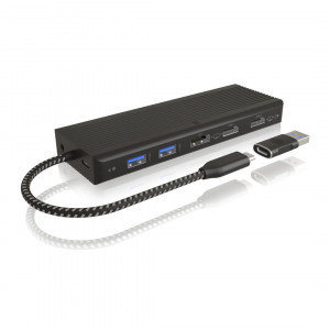 Icybox IB-DK4080AC USB-C to USB-A docking station 9-in-1 with Power Delivery up to 100W.