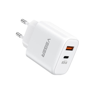 VEGER CPD65E 2-port charger, USB-A/USB-C, QC3.0/PD3.0, white