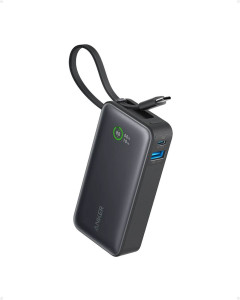 Anker 545 Nano power bank 10K with built-in USB-C cable, black.
