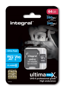 Integral 64GB microSDXC 280-240MB / s UHS-II V90 + SD adapter