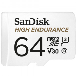 SanDisk High Endurance video microSDHC 64GB + SD Adapter Full HD / 4K video, up to 100/40 MB/s C10, U3, V30