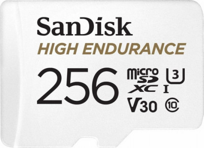 SanDisk High Endurance video microSDHC 256GB + SD Adapter Full HD / 4K video, up to 100/40 MB/s C10, U3, V30
