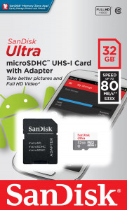 SanDisk 32GB Ultra microSDHC + SD Adapter 100MB / s Class 10 UHS-I