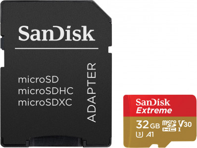 SanDisk Extreme microSDHC 32GB + SD Adapter for Action Sports Cameras - 100MB / s A1 C10 V30 UHS-I U3