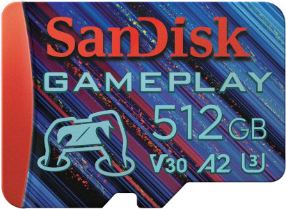 SanDisk GamePlay microSDXC UHS-I Card, 512GB Gaming microSDXC, 190MB/s, 130MB/s W, UHS-I, V30, U3, C10, RPD1,