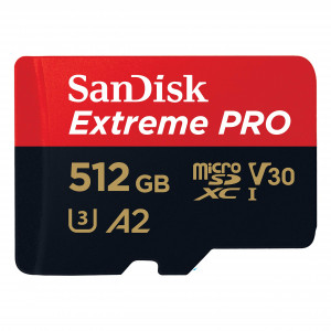 SanDisk Extreme PRO microSDXC 512GB + SD Adapter up to 200MB/s & 140MB/sA2 C10 V30 UHS-I U3