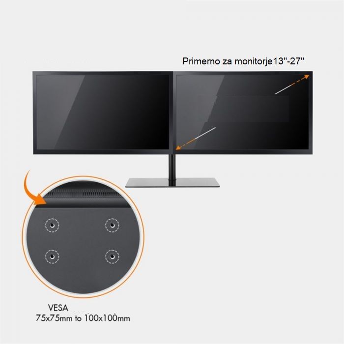 VonHaus dvojni namizni nosilec do diagonale 27 s steklenim podstavkom