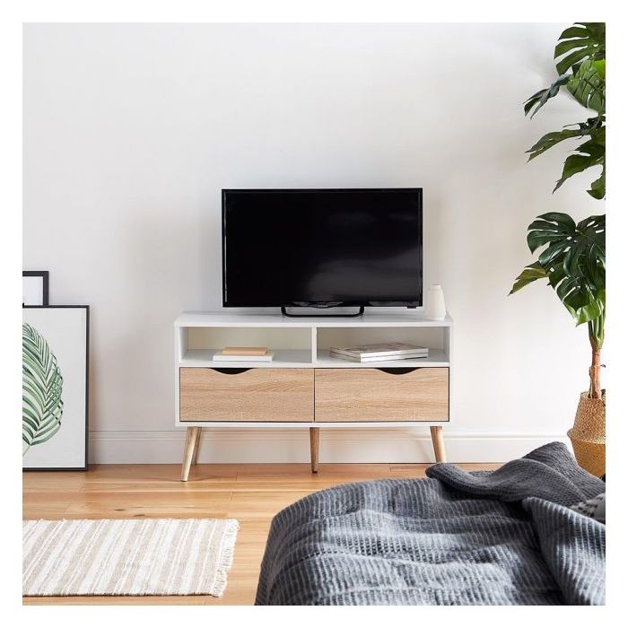 VonHaus Koto manjša TV omarica bela, hrast