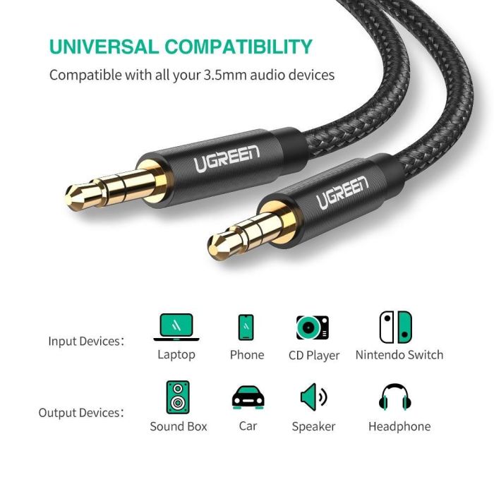 Ugreen aux avdio kabel 3.5mm 2m črn - polybag
