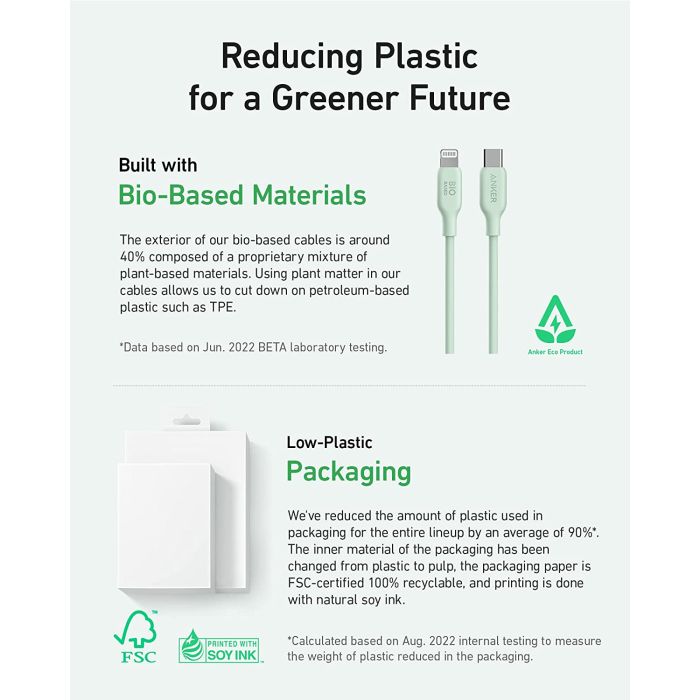 Anker 541 BIO USBC-LTG 0,9m kabel zelen