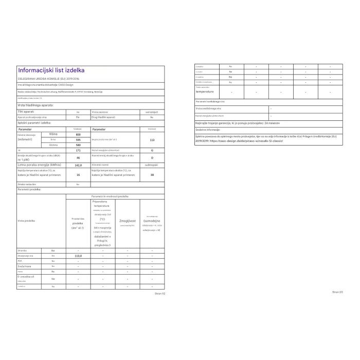 CASO WineChef Pro 40 črna vinska vitrina 70W