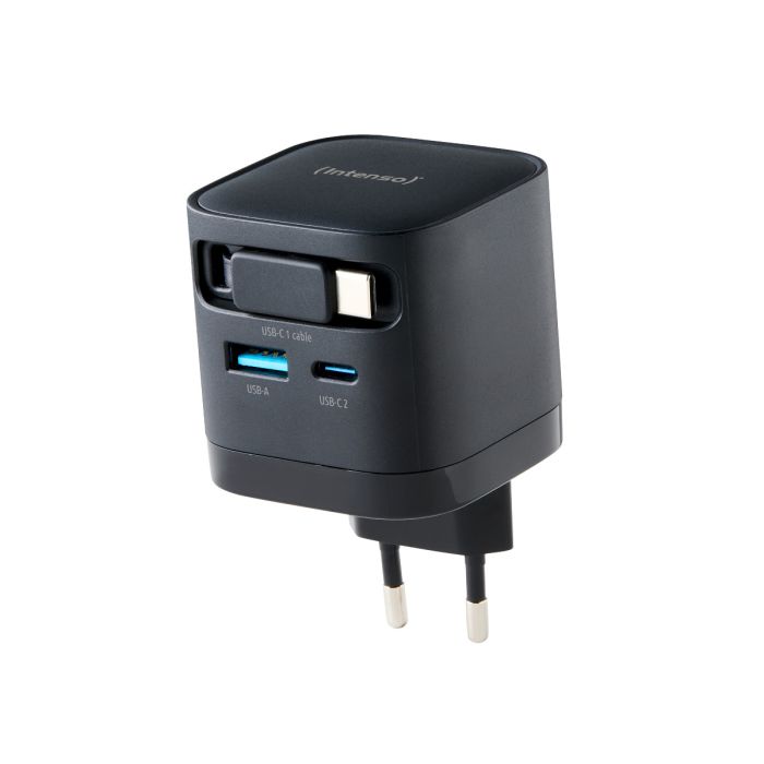 Intenso 65W GaN napajalnik z vgrajenim kablom USB-C, črn