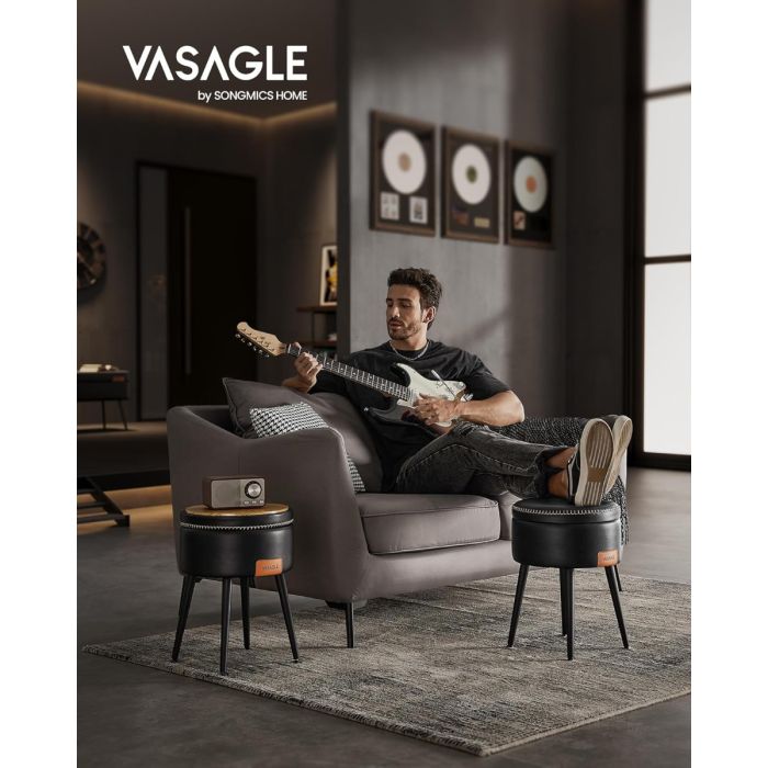 VASAGLE EKHO okrogli shranjevalni tabure z oblazinjenim sediščem