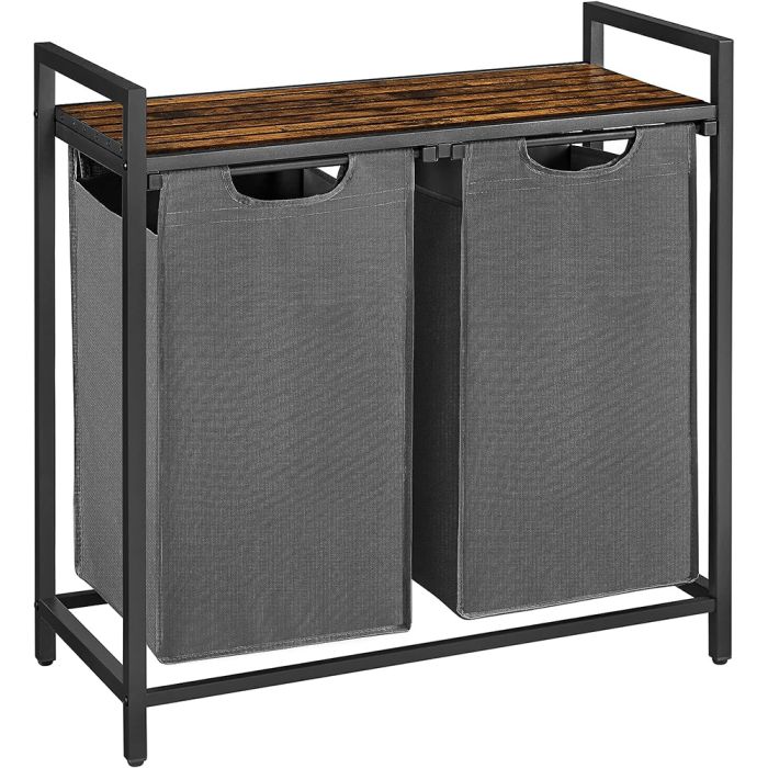 VASAGLE košara za perilo s 2 predelki, črna, BLH201G01