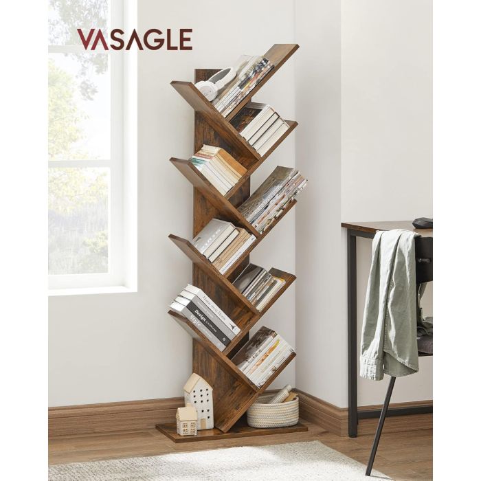 VASAGLE prostostoječi regal za knjige, 5-nivojski, industrijski slog, 50 × 25 × 141,5 cm, rustikalno rjav in črn,