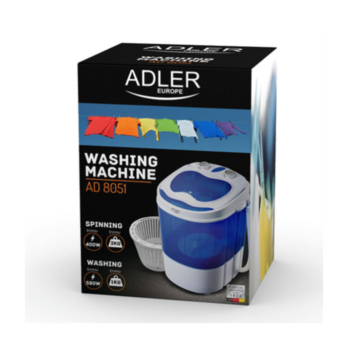 Adler mini pralni stroj s spin funkcijo primeren za kampiranje
