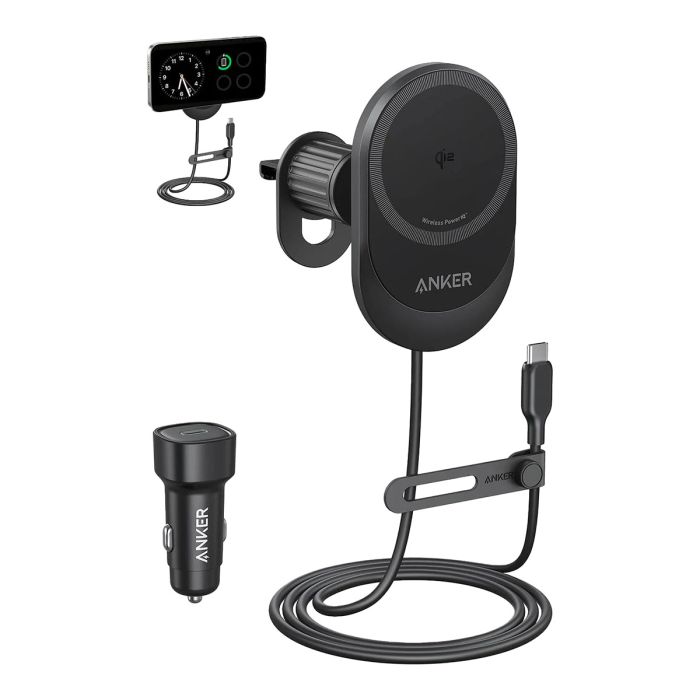 Anker MagGo brezžični avtopolnilec z vgrajenim USB-C kablom, 15W