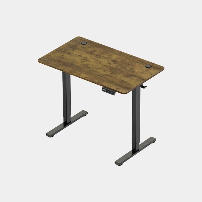 VonHaus Dvižna pisalna miza 100 × 60 cm – orehova plošča, črno podnožje, USB-C