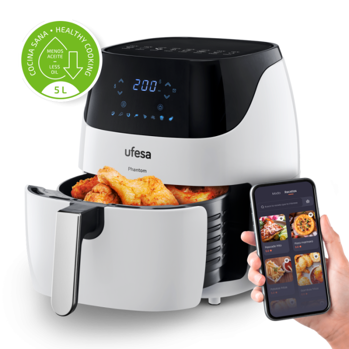 Ufesa 5L digitalni zračni cvrtnik z WiFi Phantom bel