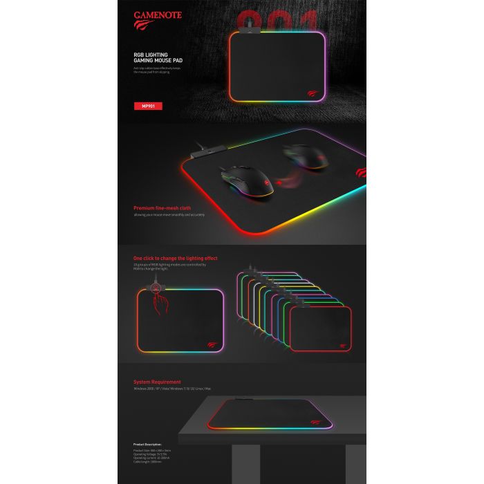 HAVIT Gamenote LED podloga za miško HV-MP901
