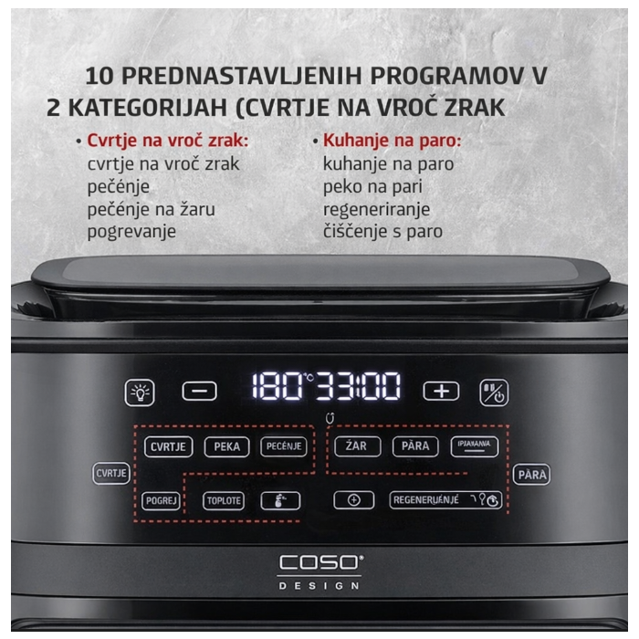 CASO Steam & Air Fry 700 cvrtnik na vroči zrak z dodatno funkcijo sopare 1700W