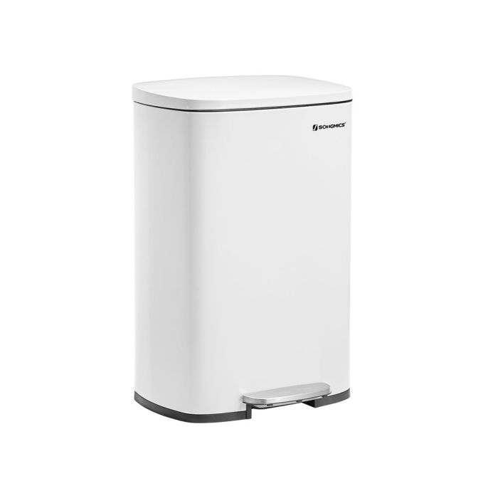 SONGMICS kovinski pedalni koš za odpadke, 50 l, z notranjim vedrom, mehkim zapiranjem, bele barve