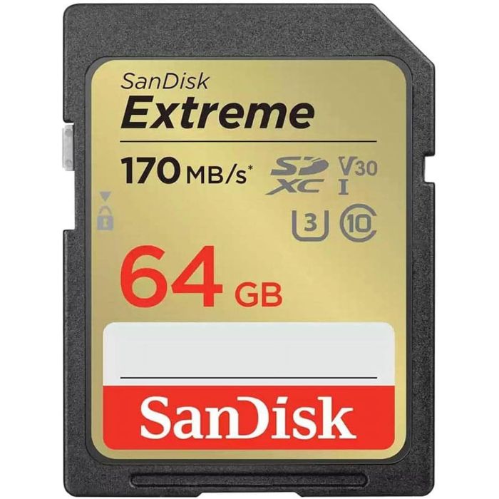 SanDisk Extreme PLUS 64GB SDXC spominska kartica 170MB/s in 80MB/s branje/pisanje, UHS-I, Class 10,