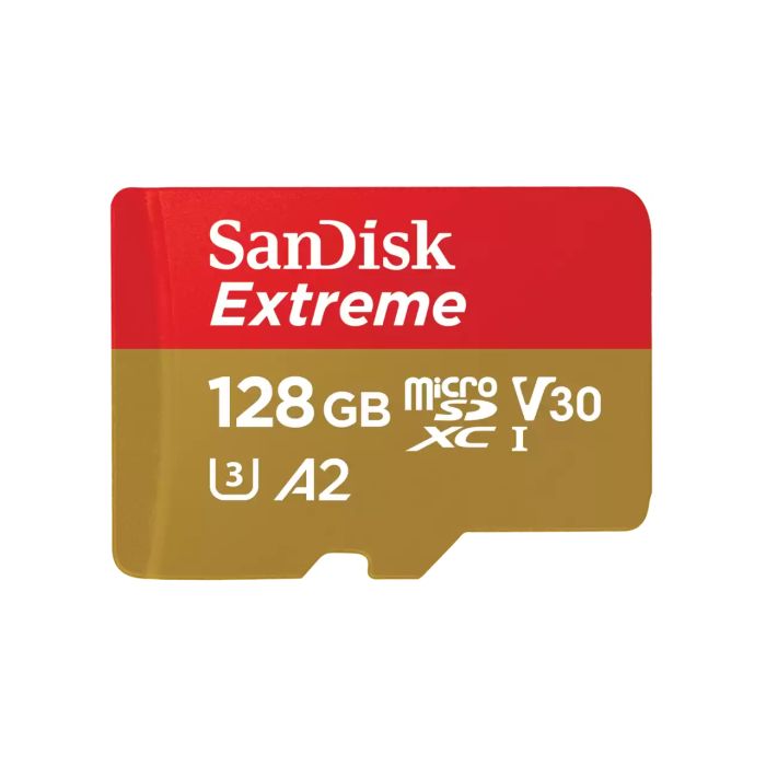 SANDISK Extreme microSDXC 128GB + SD Adapter 190MB/s & 90MB/s A2 C10 V30 UHS-I U3