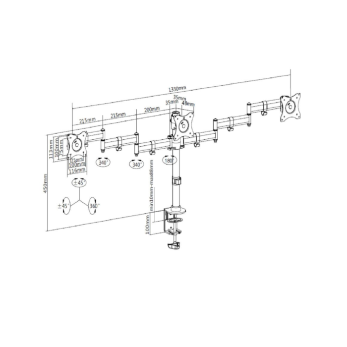 Vonhaus nosilec za tri monitorje do 27