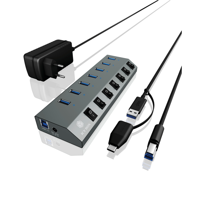 IcyBox IB-HUB1701-C3 7-portni USB-A hub s stikali