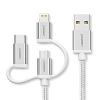 Ugreen USB 2.0 na Micro USB + Lightning + Tip C (3 u 1) podatkovni kabel pleten 1,5m