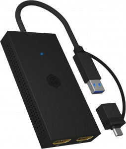 Icybox IB-SPL1029AC USB-C/A na dvojni HDMI razdelilnik (2k@60Hz/4k@30Hz)